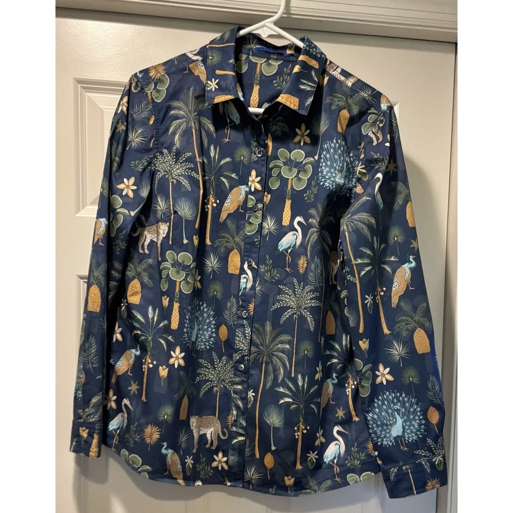 J McLaughlin Womens Lois Shirt Top Jungle Tableau Animal Print Button Up Large